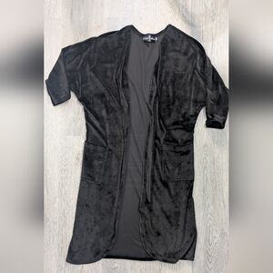 Putré-Fashion Black Velvet Long Duster Cardigan XS Goth